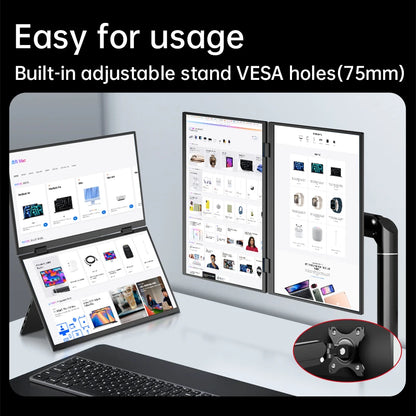 15.6" Folding Portable Monitor Dual Touch Screen 1080p 300nits VESA 75mm Freely Adjust Display Extender for Laptop PC With Bag