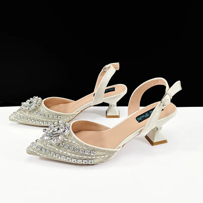 Queena Yan 2025 Italian Style Pointed Toe Rhinestone High Heels and Gold Wedge Bag Set - Elegant Ladies Party Women Shoes Heel