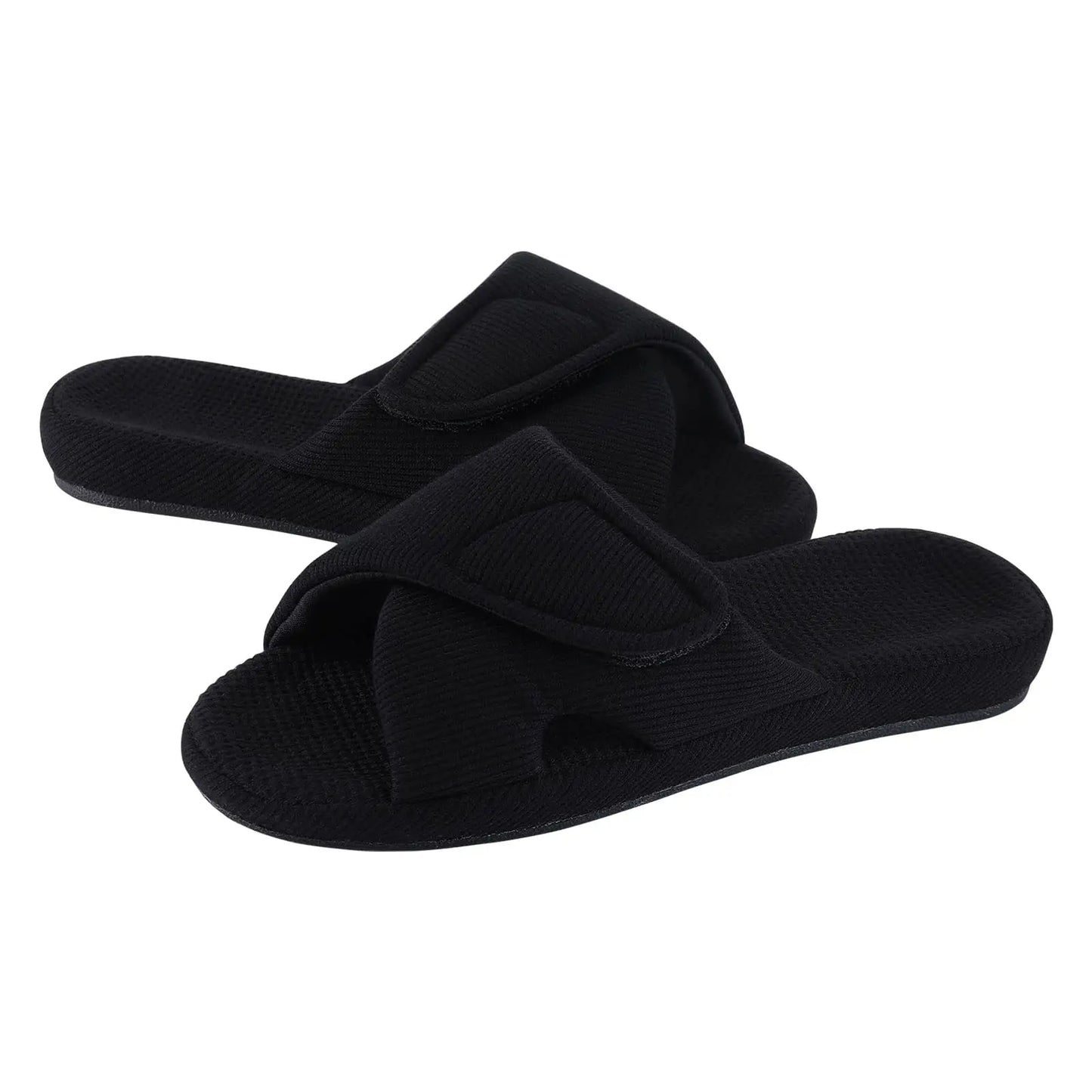 Litfun Winter Cotton Waffle Slippers For Women Breathable Indoor Adjustable Slides Slip On Open Toe Slippers With Arch Support