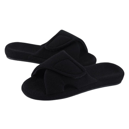Litfun Winter Cotton Waffle Slippers For Women Breathable Indoor Adjustable Slides Slip On Open Toe Slippers With Arch Support