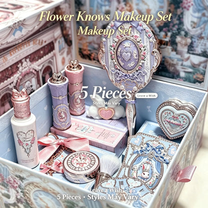 Flower Knows 5Pcs Full Face Makeup Gift Set Lip Gloss Eyeshadow Blush Highlighter Women Daily Cosmetic Box Birthday Holiday Gift