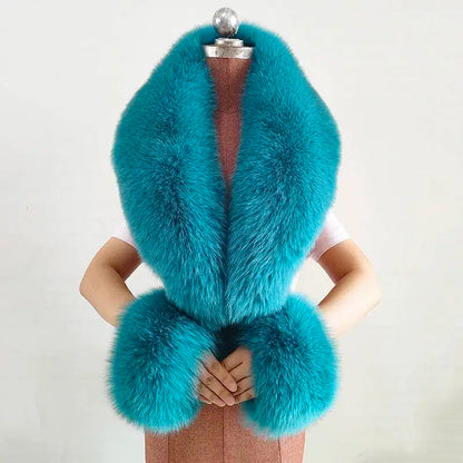 Winter Real Fox Fur Collar Cuffs Set Neck Warmer Fur Scarves Shawls Natural Fox Fur Collar Scarf Women Men Coat Warm Accessories