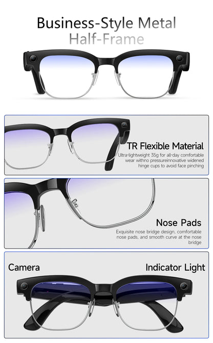 New HOT Business Smart Glasses Men 800W 4K HD Camera 1080P Shooting Action Capture AI Chat Call Waterproof Windproof Sunglasses