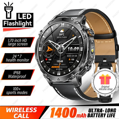 Brand+1400mAh Big Battery Smartwatch Men 1.7" AMOLED 200-Day Standby Swim Diving Waterproof GPS Military Tactical SOS 100 Sports
