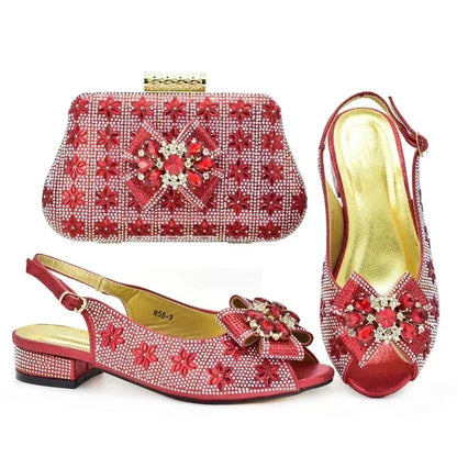 Fashion Shoes and Bag for Party Wedding African Women Wedding Shoes and Bag Set Decorated with Rhinestone Luxery Shoes Women