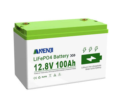 ANENJI 12V 100AH LiFePO4 Lithium Iron Phosphate Solar Battery 6000 Cycles 1.28Kwh Built-in BMS for Solar Energy Storage