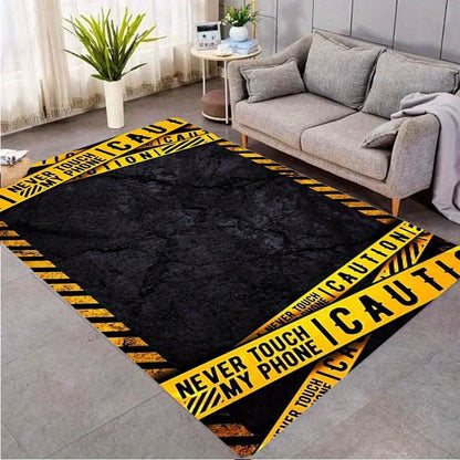 Warning Theme Print Area Rug, Non-Slip Rectangular Floor Protector Mat for Home Office Living Room, Durable Chair Carpet