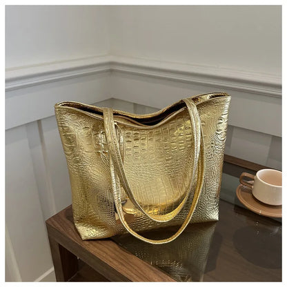 Fashion Casual Women Shoulder Bags Silver Gold Black Crocodile Handbag PU Leather Female Big Tote Bag Ladies Hand Bags Sac