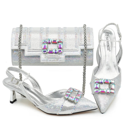 Doershow New Arrival African Wedding Shoes and Bag Set GOLD Color Italian Shoes with Matching Bags Nigerian lady party  SJJ1-1