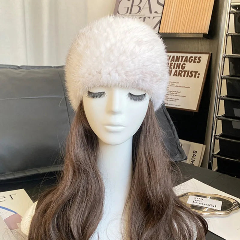 Mink Fur Scarf Fashion Neck Warmer For Women Warm Double-Sided Knitted Elastic Fur Headband Thick Warm Lady Fur Ring scarves