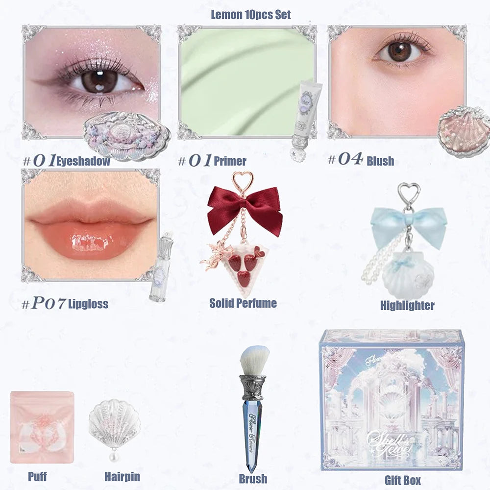 Flower Knows Make Up Sets Cosmetics Full Set Shells Pearl Eyeshadow Lip Gloss Blushes For Cheek Highlighter Gift Box Makeup Kit