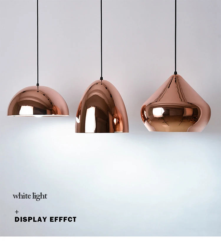 Nordic Rose Gold Pendant Lights Plated Metal Hanging Lamp Fixtures Dining Room Kitchen Island Bar Cafe Indoor Decor Lighting E27