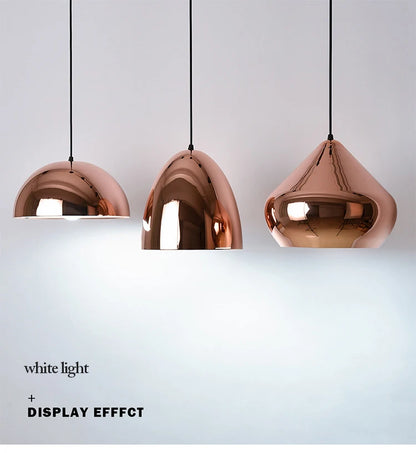 Nordic Rose Gold Pendant Lights Plated Metal Hanging Lamp Fixtures Dining Room Kitchen Island Bar Cafe Indoor Decor Lighting E27