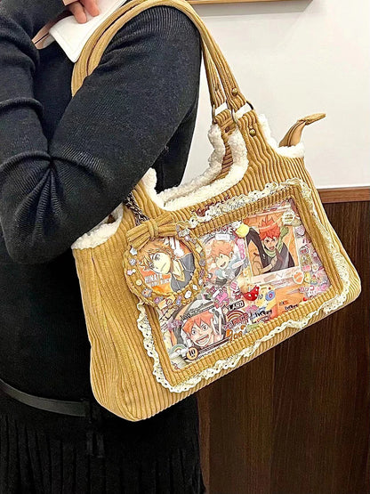 Original Corduroy Satin Lace Ribbon Daily Shoulder Bags Women's Bag Handbags for Women Cute Tote Bags for Women