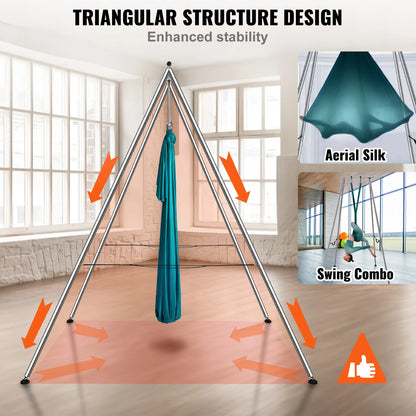SucceBuy Aerial Yoga Frame&Hammock 9.67FT Professional Yoga Swing Stand with 6.6 Yards Aerial Silks Max 551lbs Indoor Aerial Rig