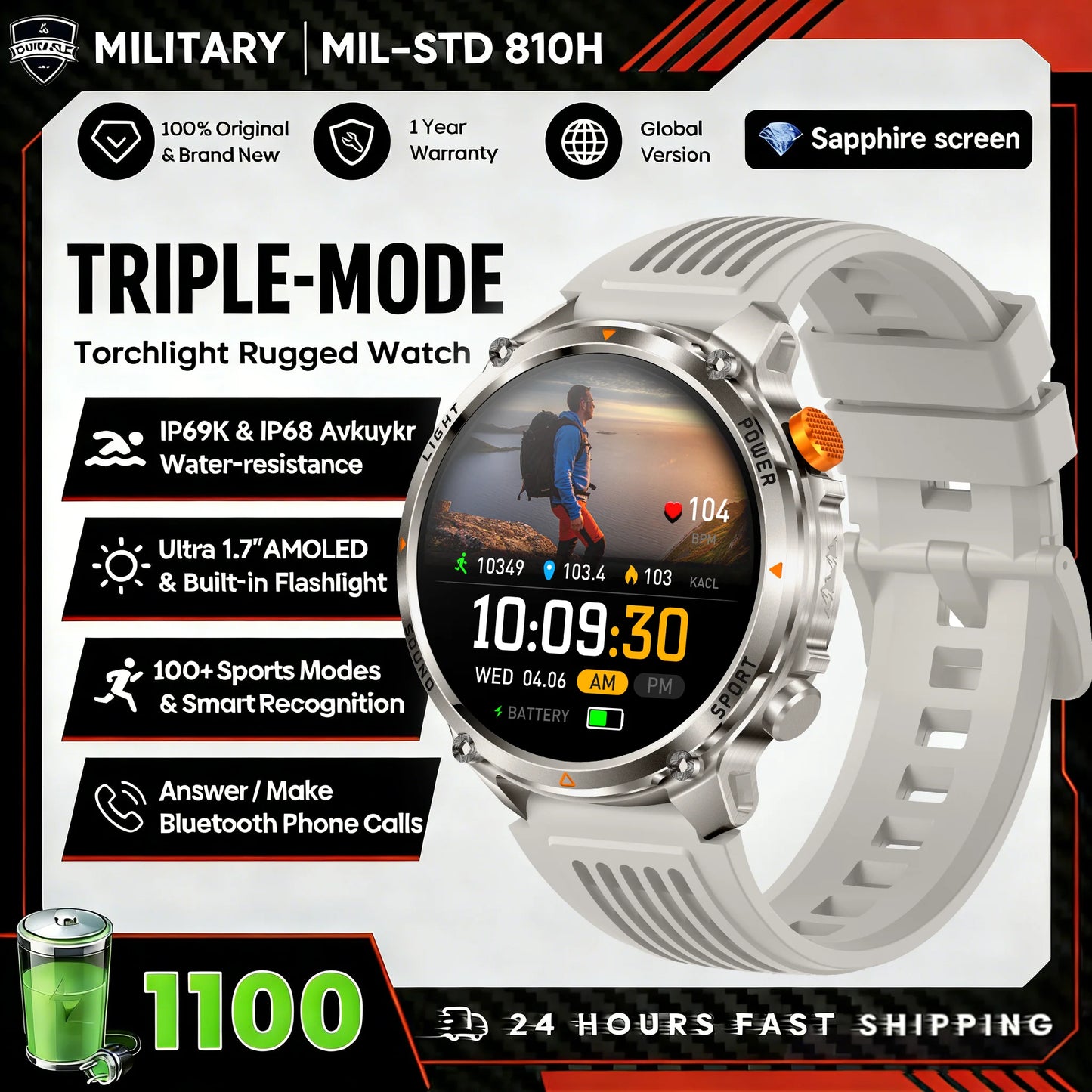 2026 T-Rex3 Ultra 1100mAh Battery Smart Watch GPS Track Compass IP69K Waterproof Sports tracker Outdoors Military Smartwatches