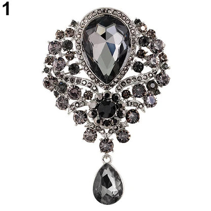 Hot Women Men  Brooch Wedding Bridal Bouquet Clear Crystal Rhinestone Teardrop Dangle Brooch Pin