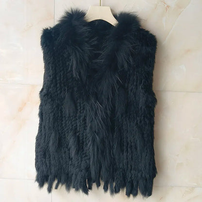 HSPL Sleeveless Women Fashion Fur Vest Knit Waistcoat For Lady For 2018 Spring Real Rabbit Fur Female Vests Black  Waistcoat