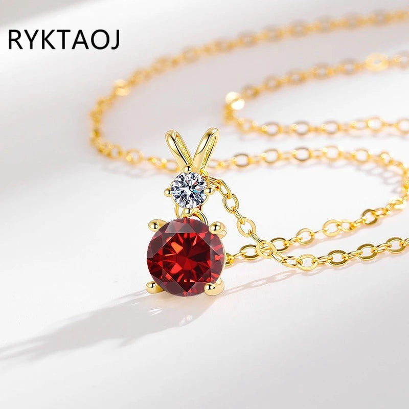 925 Sterling Silver Bowknot Moissanite Pendant Necklace for Women Round 2 Stone Solitaire Necklace Wedding Party Jewelry Gift