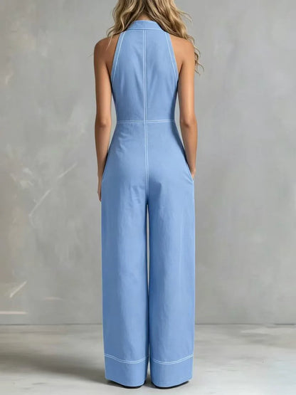 2026 New Women Stand Collar Sleeveless Jumpsuit Loose Casual Office Daily Wear Rompers