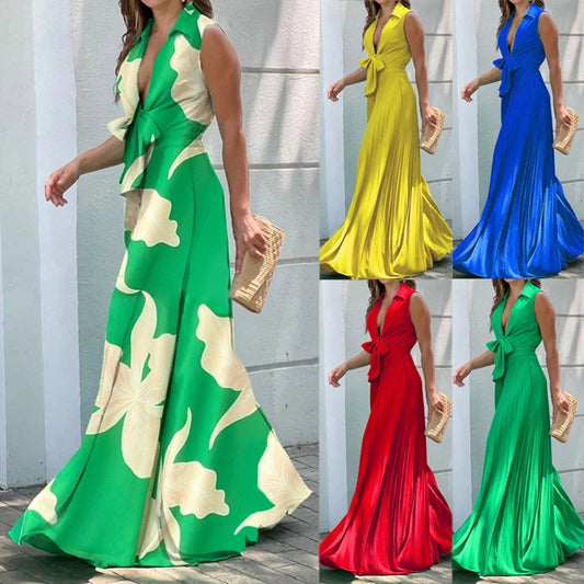 Women's Sleeveless Bodysuit Loose Wide leg pants Sexy V Neck Sleeveless Full Jumpsuits Fashion Casual Lady Streewear Overalls