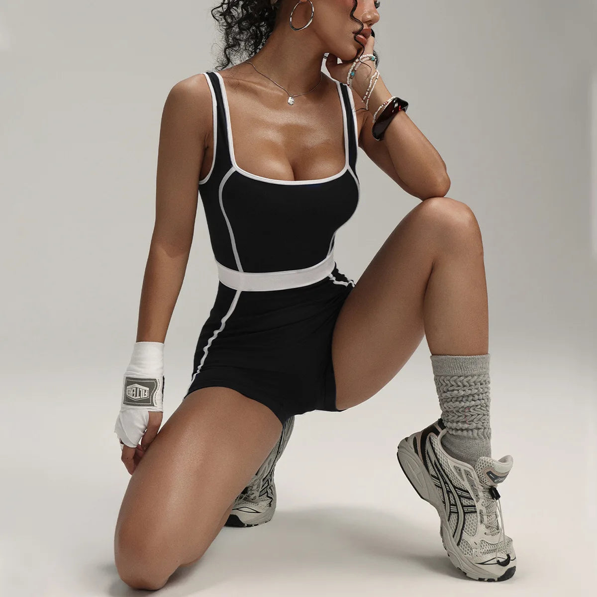 Women Colorblock Seamless Yoga Jumpsuit High Waist Butt Lifting Bodycon Shorts Workout Running Fitness Athletic Bodysuit