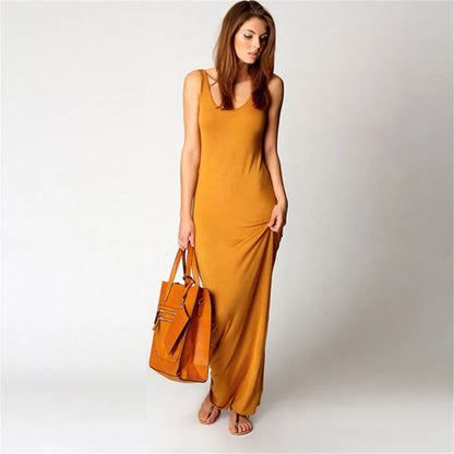 Women‘s Maxi Dress Sleeveless Bodycon Long Dress Elegant Casual Homewear Spring Summer Cool Solid-Color Dress