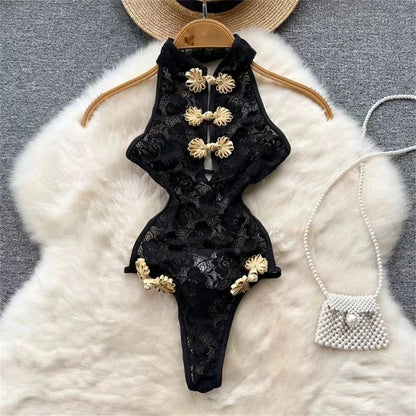 Women Lace Patchwork Velour Strappy Catsuits Fashion One Piece Combination Rompers Erotic Fashion Sexy Bunny Bodysuits Cosplay