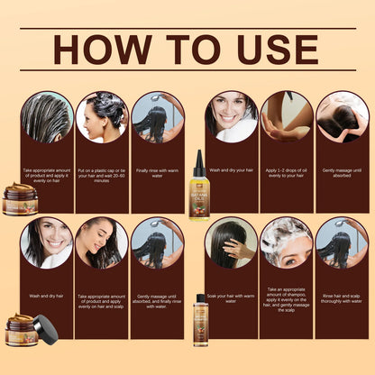 Hair Care Product Batana Oil Shampoo Conditioner Repair Split Ends Frizzy Damage Moisturize Smooth Shiny Keratin Hair Mask Serum