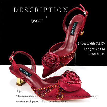 New Party Shoes And Bag Set Nigeria Handmade Flowers Decoration Lady Fashion Shoes and Bag Set for Wedding