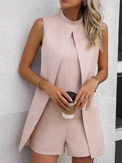 Summer Jumpsuit Women Fashion Solid O Neck Sleeveless Chic Playsuit Elegant Clothes Female Casual Jumpsuits