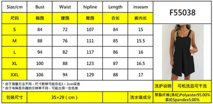 Women Sleeveless Strap Short Romper Heart Neck Pleated Wide Leg Jumpsuit With Pockets Loose Summer Casual Beach Vacation Outfit