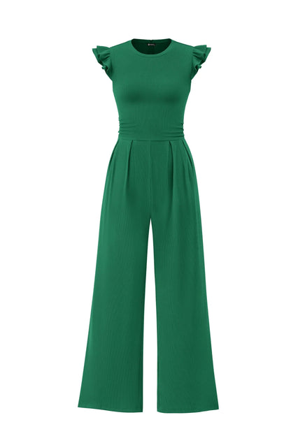 Spring/Summer 2026 New Collection Women's Round Neck Sleeveless Ruffled Trim Fitted Waist and Leg-Sculpting Jumpsuit