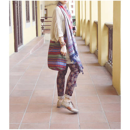 Bohemian Boho Crossbody Bag Women's Bucket Shoulder Bags Ladies Ethnic Canvas Casual Shopping Travel Messenger Bag Hippie Tote
