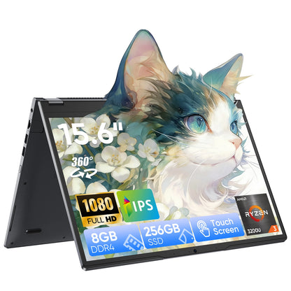 2 in 1 Laptop Computer,15.6" 8GB 256GB Touchscreen , AMD Ryzen R3 3200U, Radeon Vega 3, 1920x1080 FHD Display Blacklit Keyboard