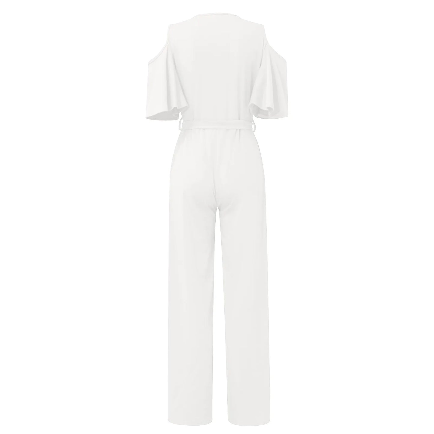 Jumpsuit Summer Pure Color Women Sexy Deep V Neck Short Sleeve Rompers Fashion Slim Fit Lace Up Elegant Female Wide Leg Jumpsuit