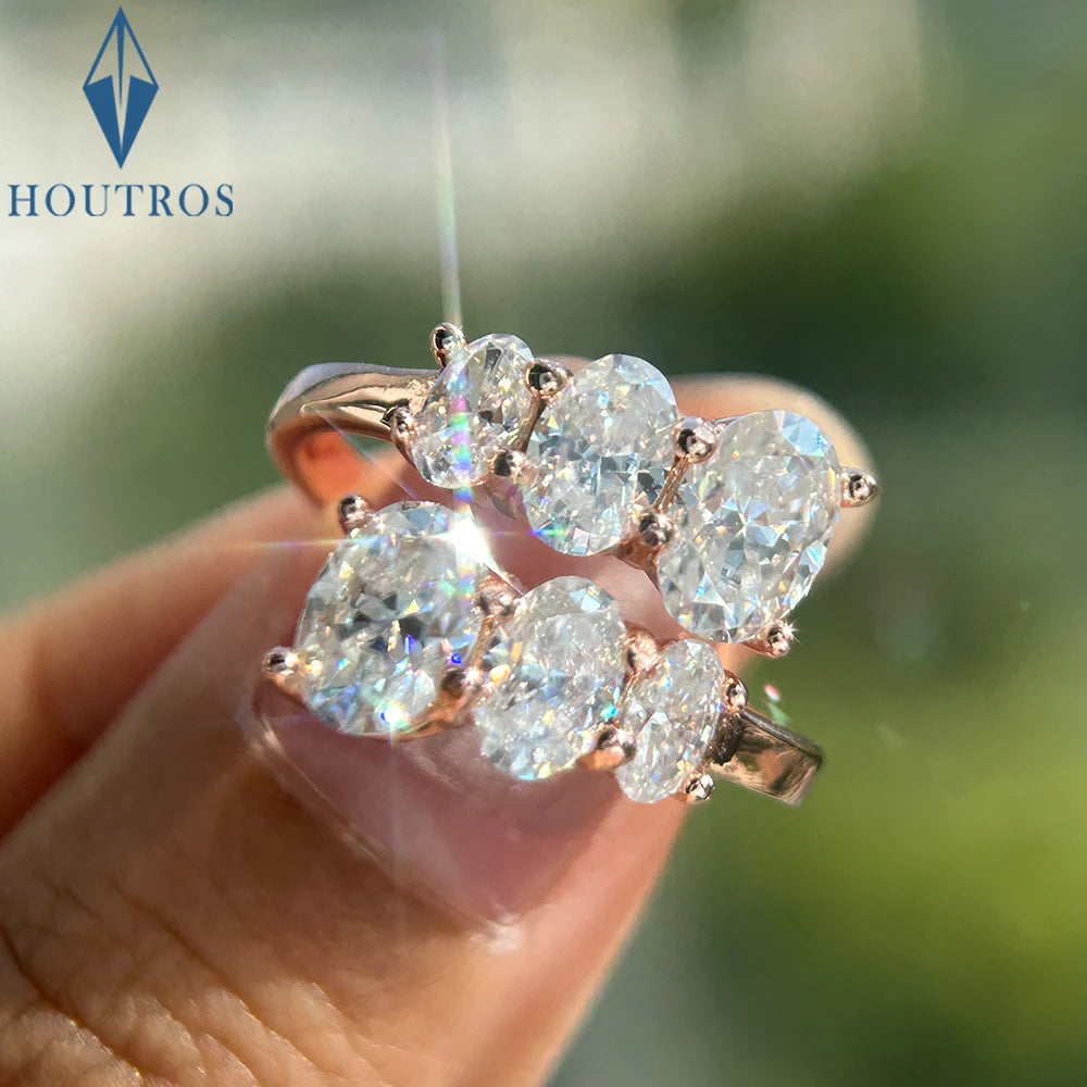 3.6cttw Oval Cut Moissanite Diamond Engagement Ring for Women 925 Sterling Silver 18K Gold Plated Wedding Bands Fine Jewelry