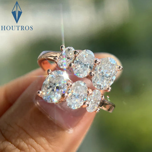 3.6cttw Oval Cut Moissanite Diamond Engagement Ring for Women 925 Sterling Silver 18K Gold Plated Wedding Bands Fine Jewelry