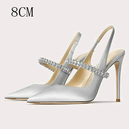 Luxury Rhinestone Pointed Toe Women Pumps Elegant Crystal Wedding Bridal Shoes Satin Silk Design Mules High Heels