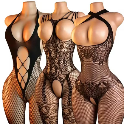 Open Bra Sexy Lingerie Bodysuit Women Fishnet Crotchless Bodystocking for Adult See Through Nightwear