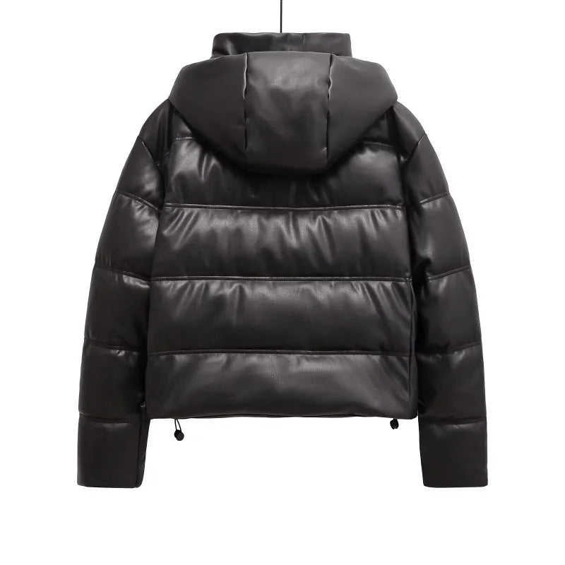 Hooded Coat For Women New In Outerwears Solid Leather Snow Parka Warm Woman Winter Coats Elegant Luxury Women's Coat