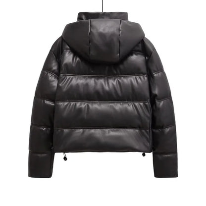 Hooded Coat For Women New In Outerwears Solid Leather Snow Parka Warm Woman Winter Coats Elegant Luxury Women's Coat