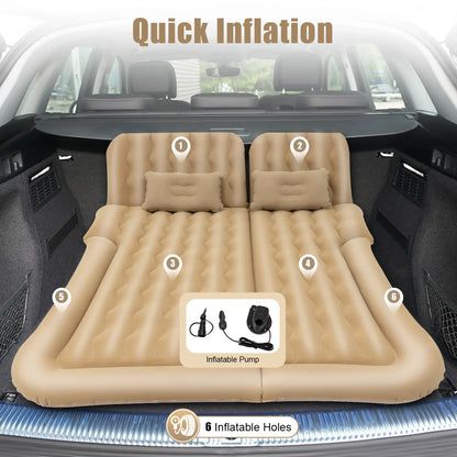 Universal Foldable Inflatable Bed Portable Inflatable Mattress Set Car Back Seat Sleeping Flocking Air Bed Cushion w/Pump+Pillow