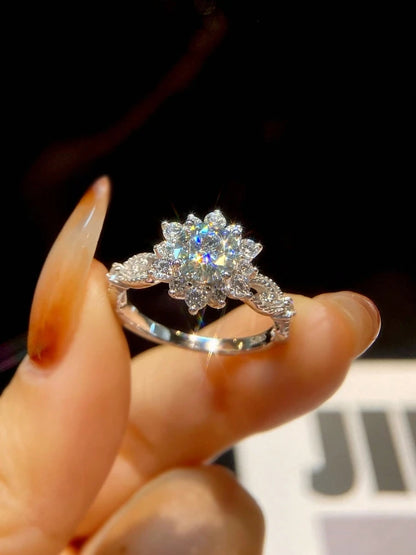 1CT Certified Moissanite Diamond Flower Ring for Women's Daily Party Wear Real 925 Sterling Silver Luxury Fine Jewelry