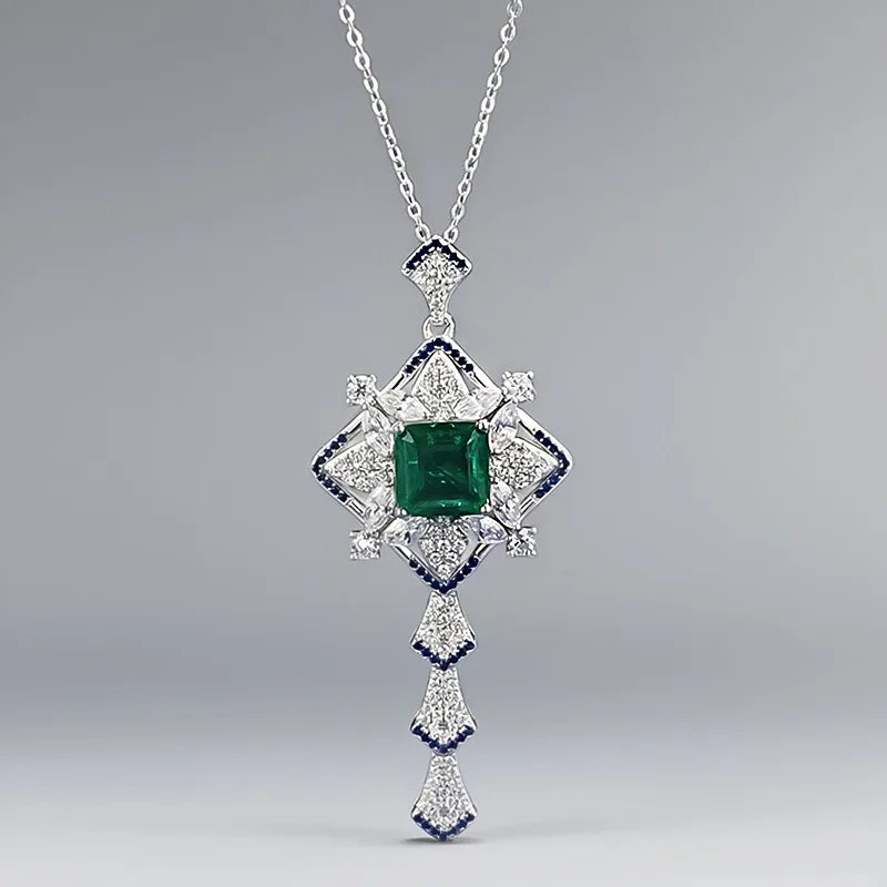 New Luxury 18K Solid Platinum PT950 certifid10*10mm spliced   green necklace women's clavicle chain retro style pendant