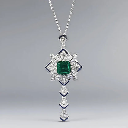 New Luxury 18K Solid Platinum PT950 certifid10*10mm spliced   green necklace women's clavicle chain retro style pendant