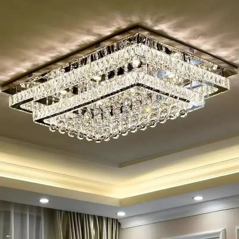 Modern Luxury Crystal LED Chandelier For Living Room Bedroom Dining Room Kitchen Ceiling Lamp Silver Chrome Remote Control Light