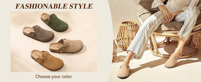 Asgard Women Suede Clogs Genuine Leather Mules Adjustable Buckle with Comfort Cork Footbed and Arch Support Aldult Potato Shoes