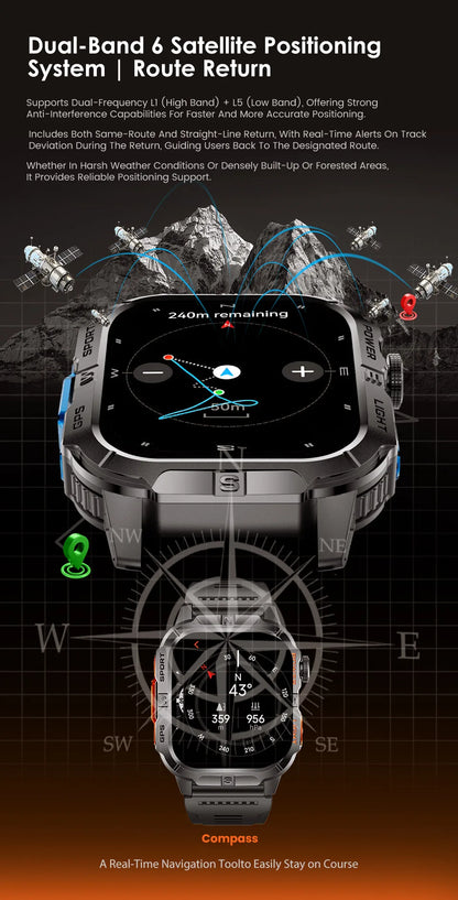 2026 New Outdoor Military Men's Smartwatch Is Equipped With GPS LED Lighting, A Compass, Wireless Communication, IP68 Waterproof