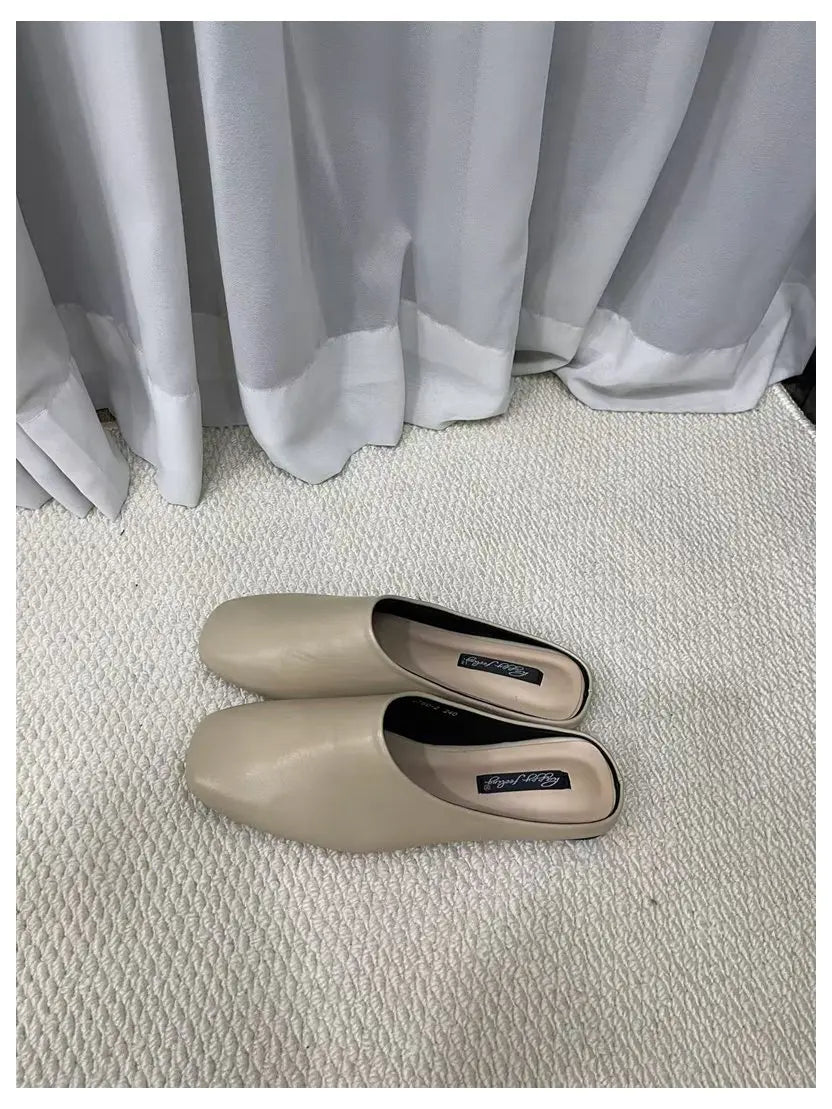 Fashion Square Toe Flat Slippers Women Casual Slip On Mule Luxury Brand Outsides Slides Elegant Pleated Ladies Shoes Sandal Flip